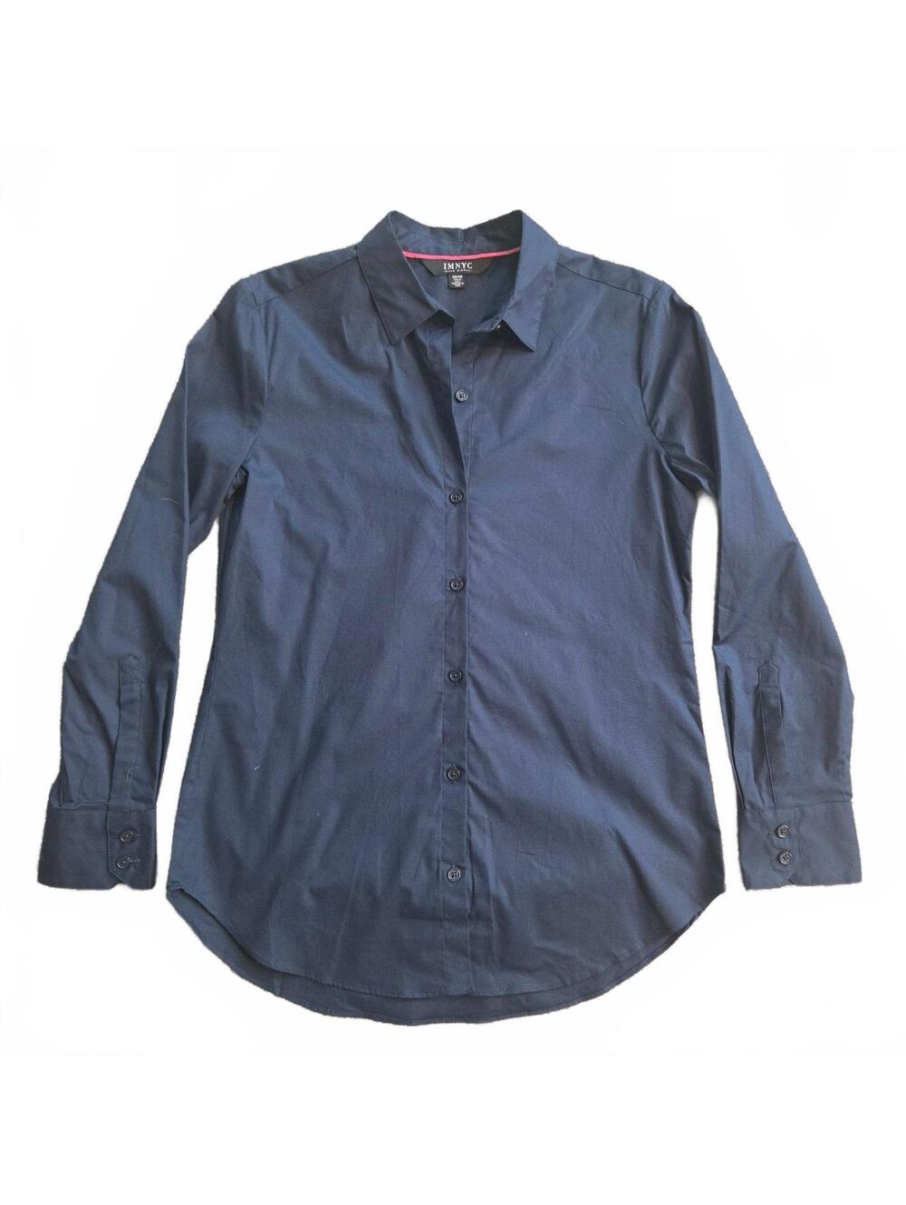IMNYC Isaac Mizrahi Women's Classic Navy Button-Up Shirt XS